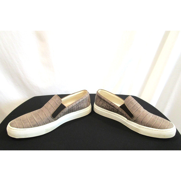 EUC! Del Toro Italy Taupe Brown Croco Embossed Leather Slip On Shoes Men Sz 10 main image 4